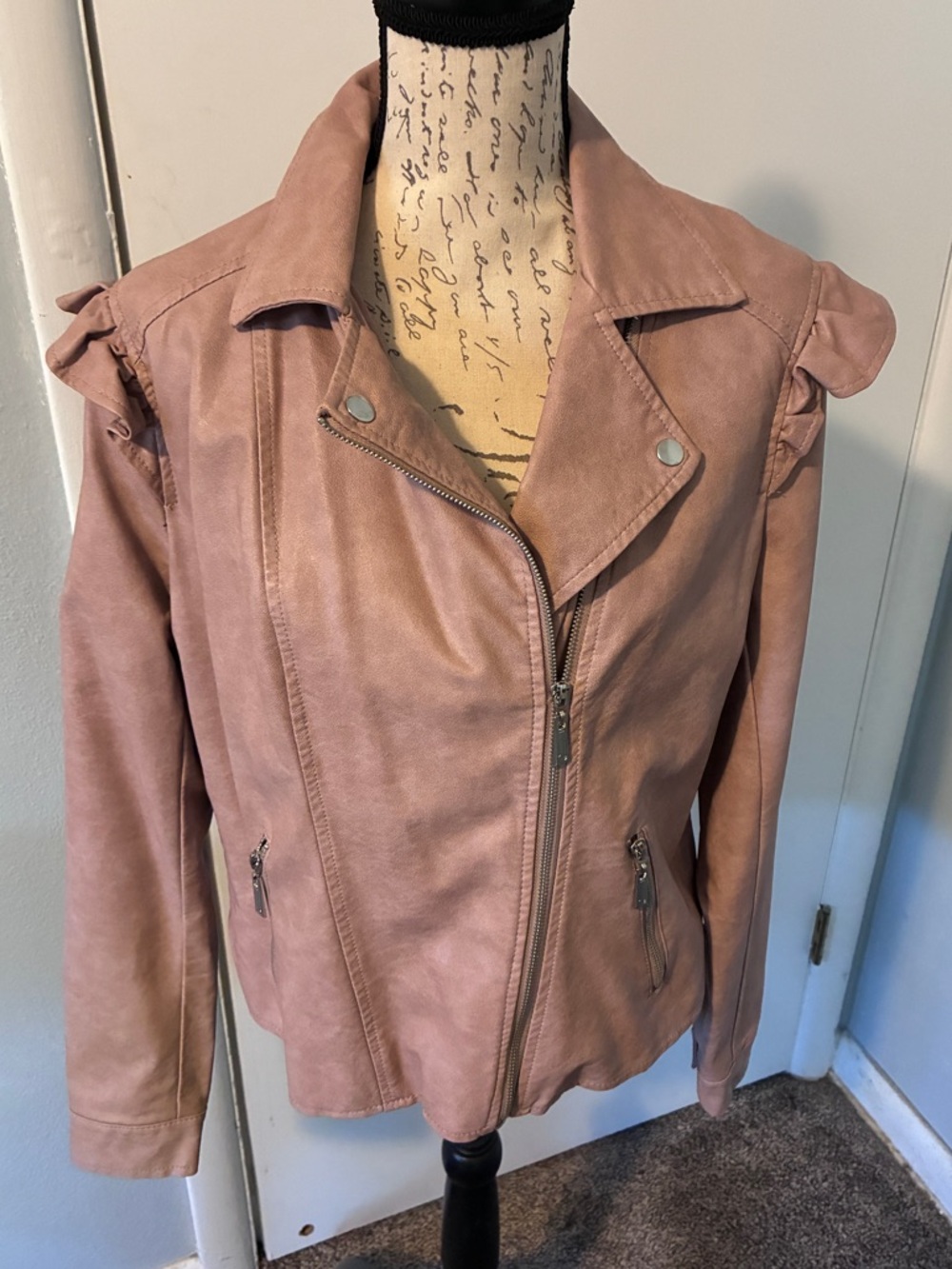 J2 Ruffle Shoulder Moto Faux Leather jacket (XLarge)